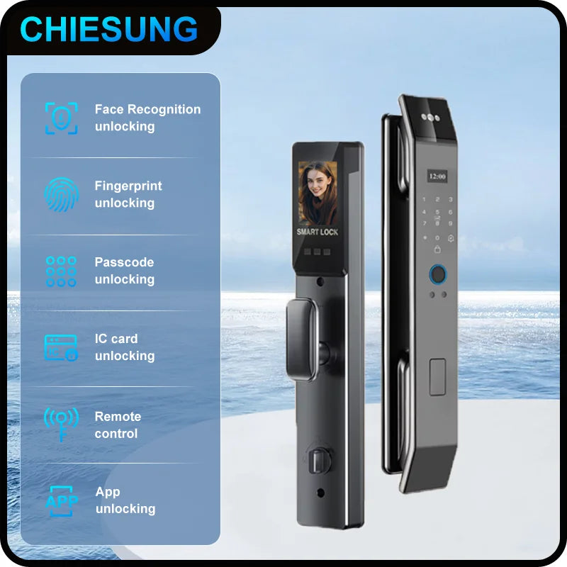 3D Face Smart Door Lock with Screen Digital Password Electronic Key IC Card APP Unlock Fingerprint Locks Safety lock