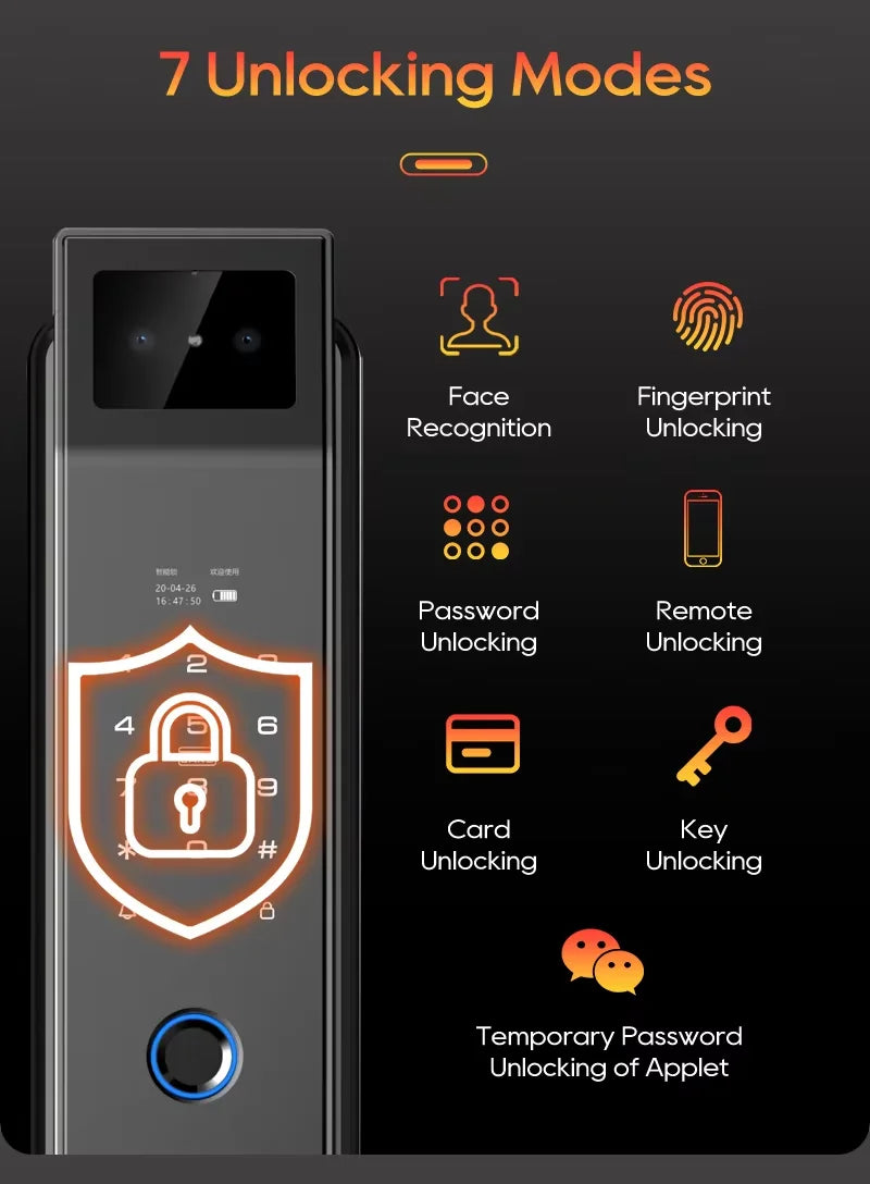 3D Face Smart Door Lock with Screen Digital Password Electronic Key IC Card APP Unlock Fingerprint Locks Safety lock