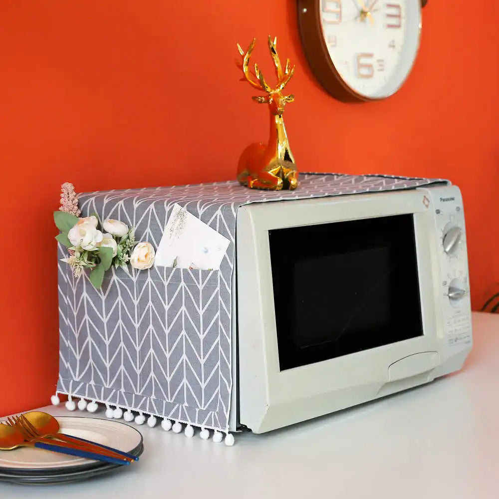 Cotton Linen Microwave Oven Dust Cover With Tassel Kitchen Accessories Household Kitchen Decoration Nordic Microwave Oven Cover