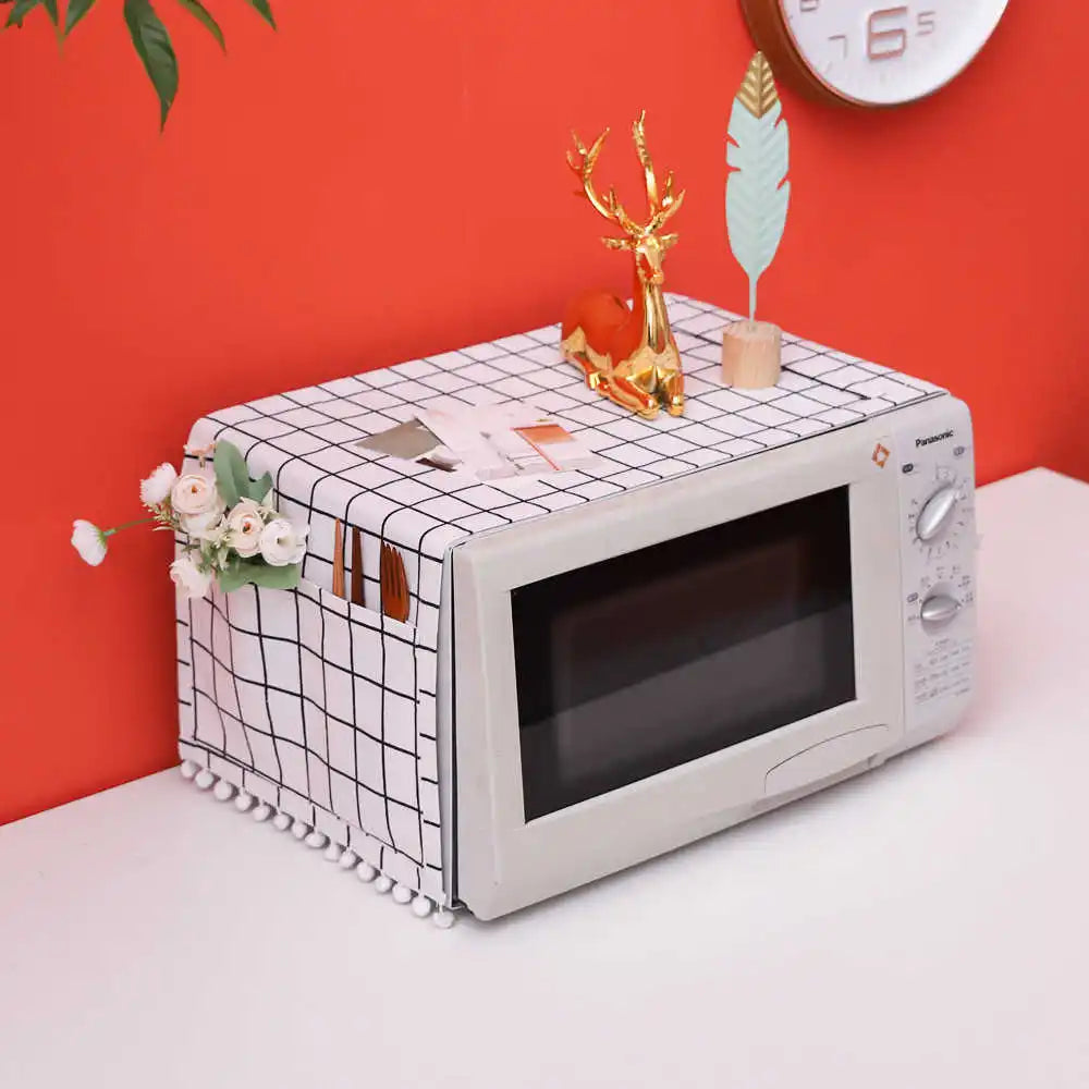 Cotton Linen Microwave Oven Dust Cover With Tassel Kitchen Accessories Household Kitchen Decoration Nordic Microwave Oven Cover