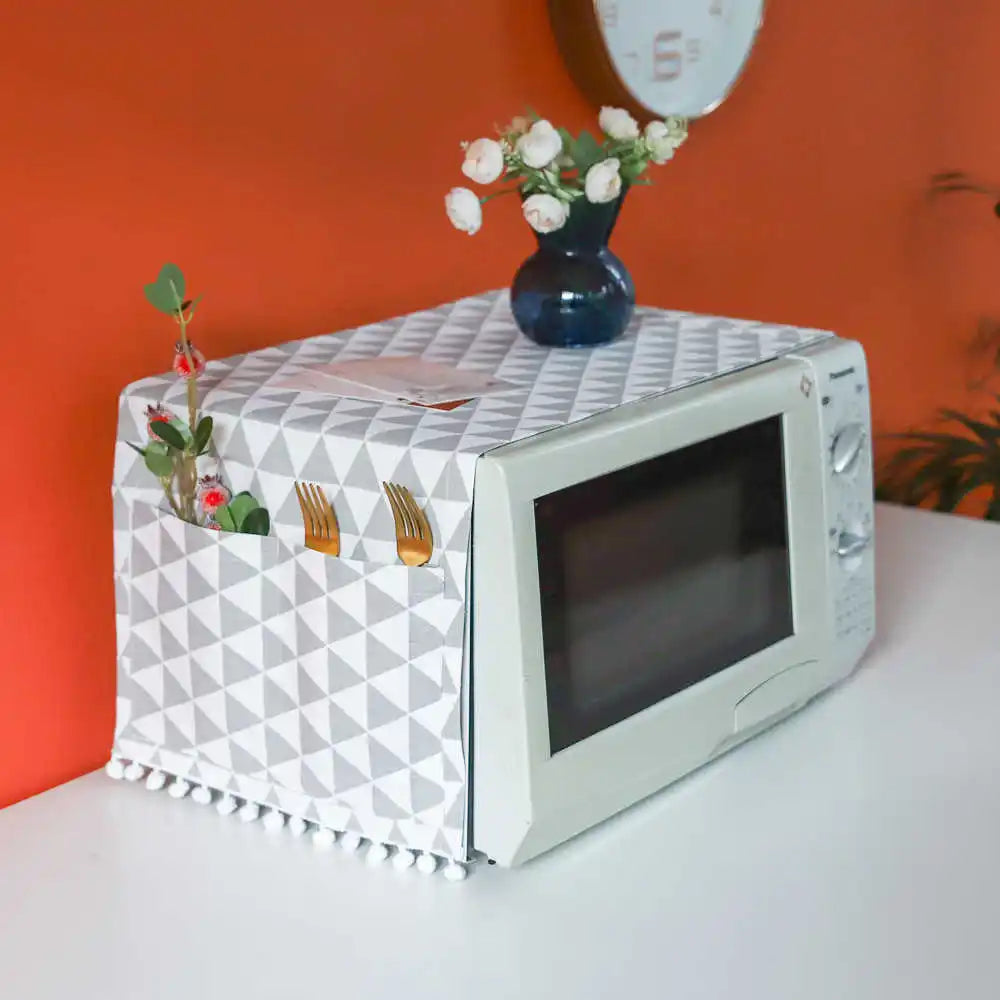 Cotton Linen Microwave Oven Dust Cover With Tassel Kitchen Accessories Household Kitchen Decoration Nordic Microwave Oven Cover