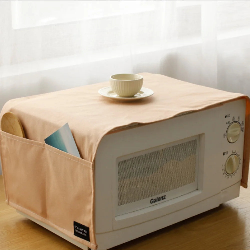 Household Pure Color Pure Cotton Microwave Oven Dust Cover Electric Oven Cover Antifouling and Oil Resistant Kitchen Accessories