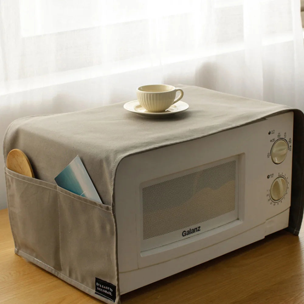 Household Pure Color Pure Cotton Microwave Oven Dust Cover Electric Oven Cover Antifouling and Oil Resistant Kitchen Accessories