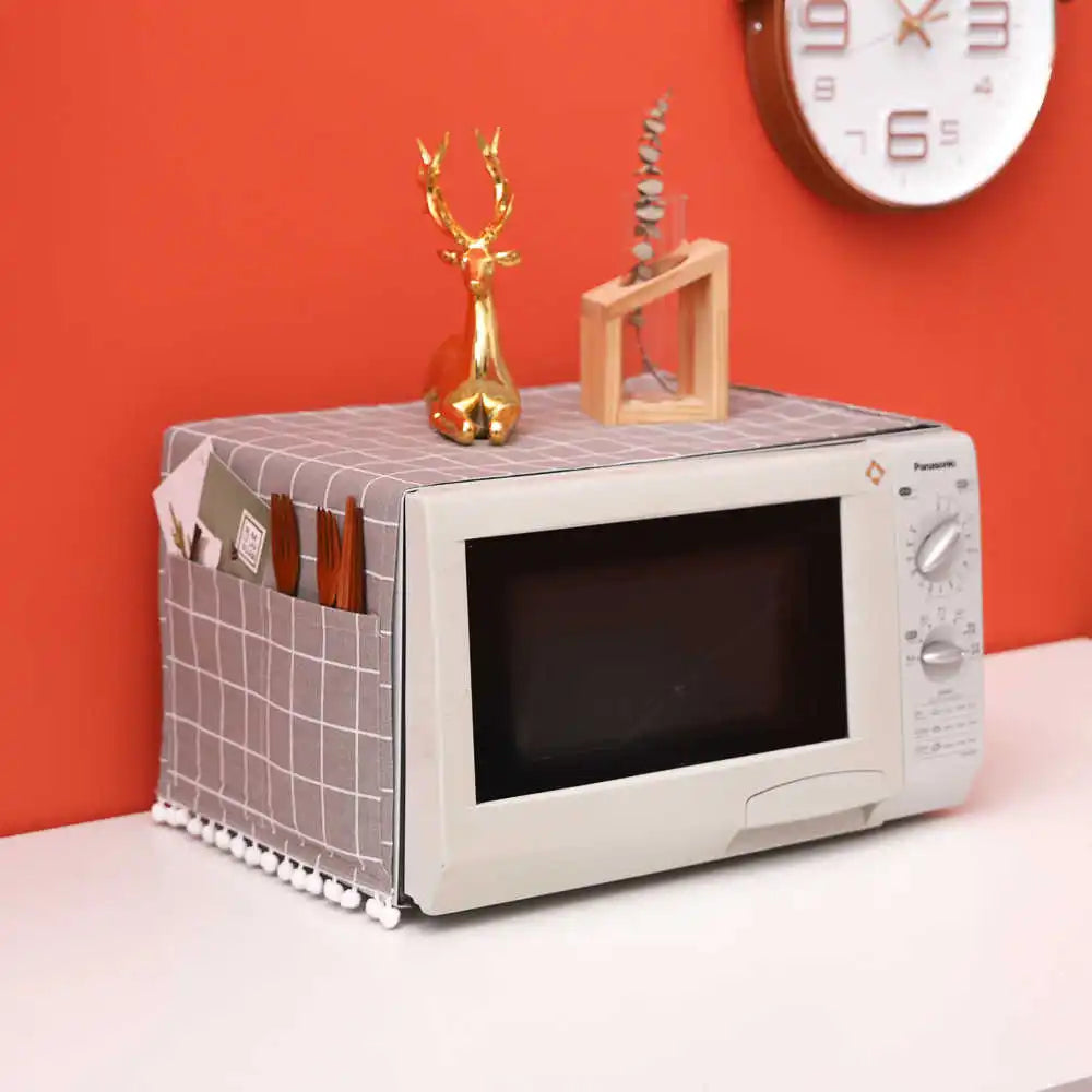Cotton Linen Microwave Oven Dust Cover With Tassel Kitchen Accessories Household Kitchen Decoration Nordic Microwave Oven Cover