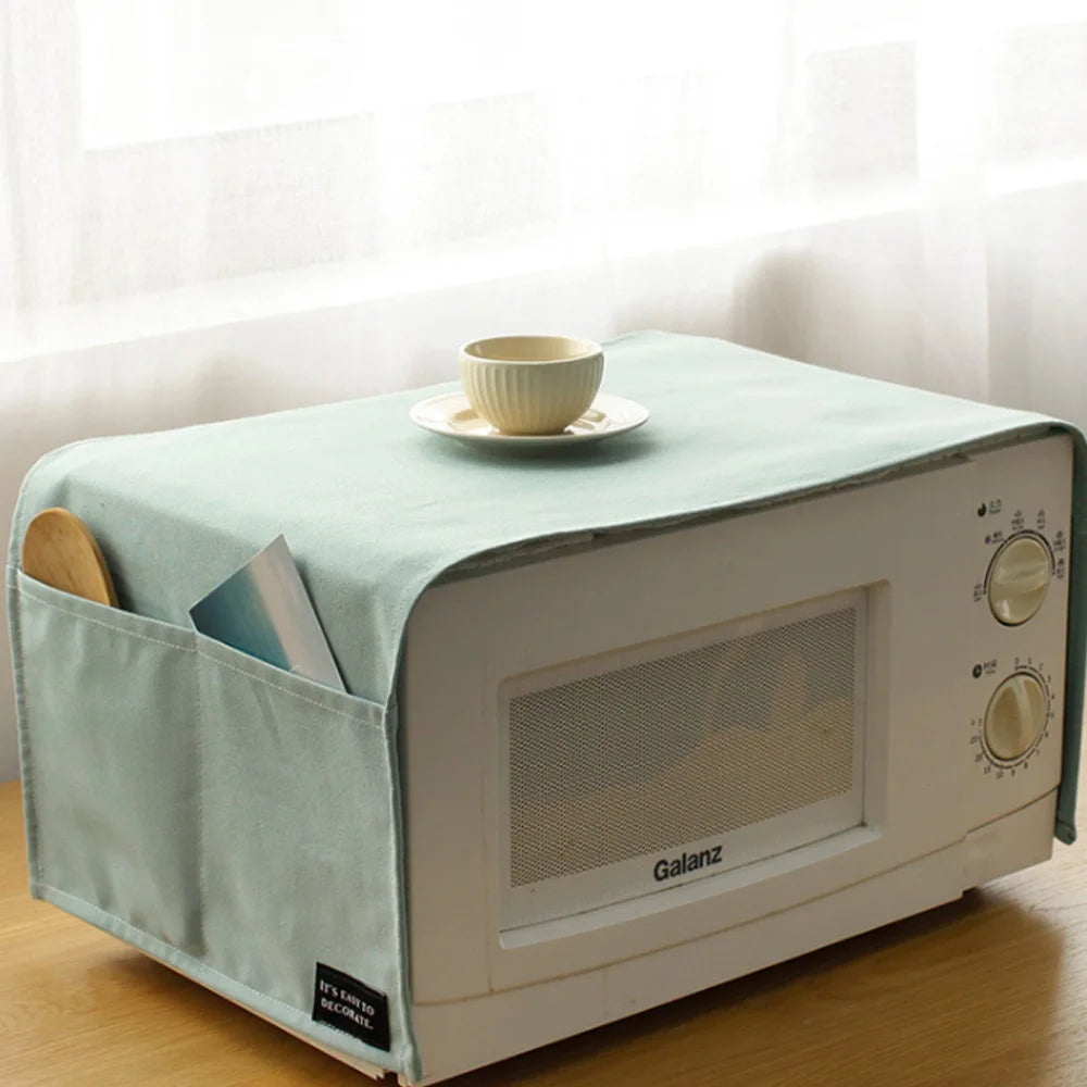 Household Pure Color Pure Cotton Microwave Oven Dust Cover Electric Oven Cover Antifouling and Oil Resistant Kitchen Accessories