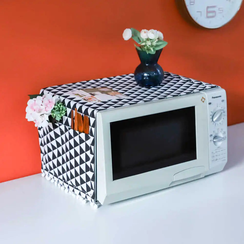 Cotton Linen Microwave Oven Dust Cover With Tassel Kitchen Accessories Household Kitchen Decoration Nordic Microwave Oven Cover