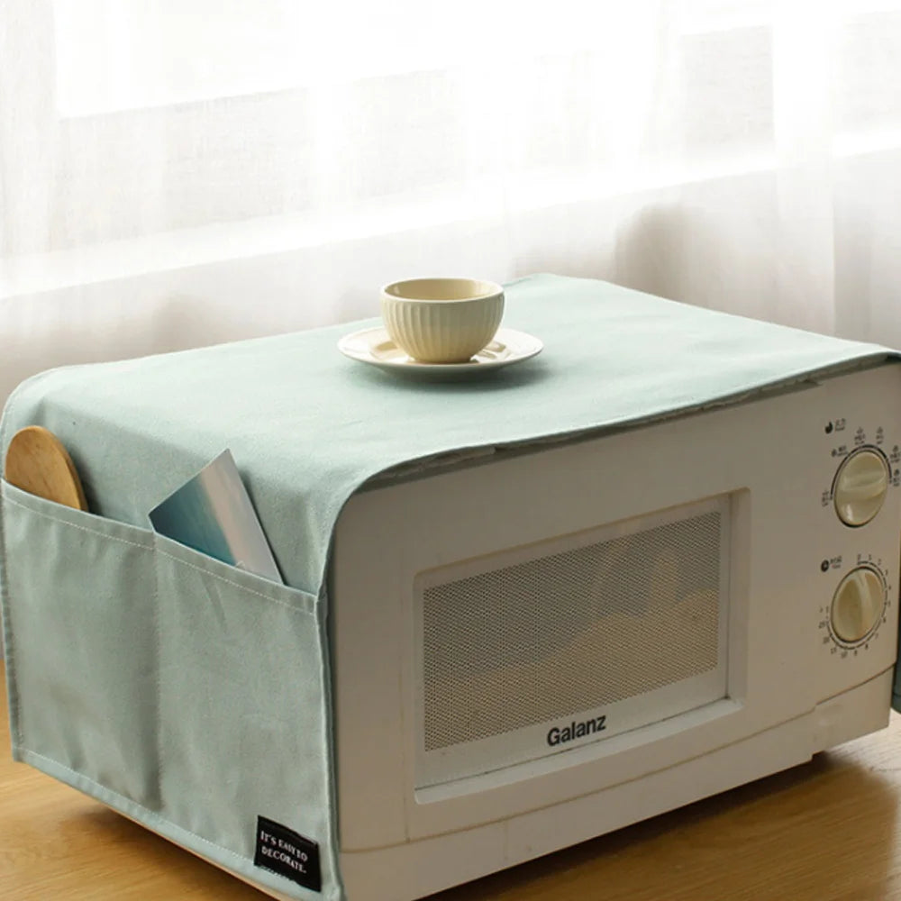 Household Pure Color Pure Cotton Microwave Oven Dust Cover Electric Oven Cover Antifouling and Oil Resistant Kitchen Accessories