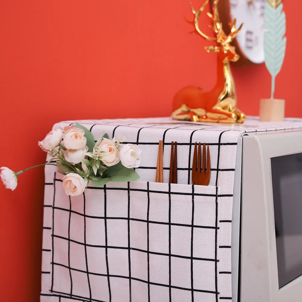 Cotton Linen Microwave Oven Dust Cover With Tassel Kitchen Accessories Household Kitchen Decoration Nordic Microwave Oven Cover