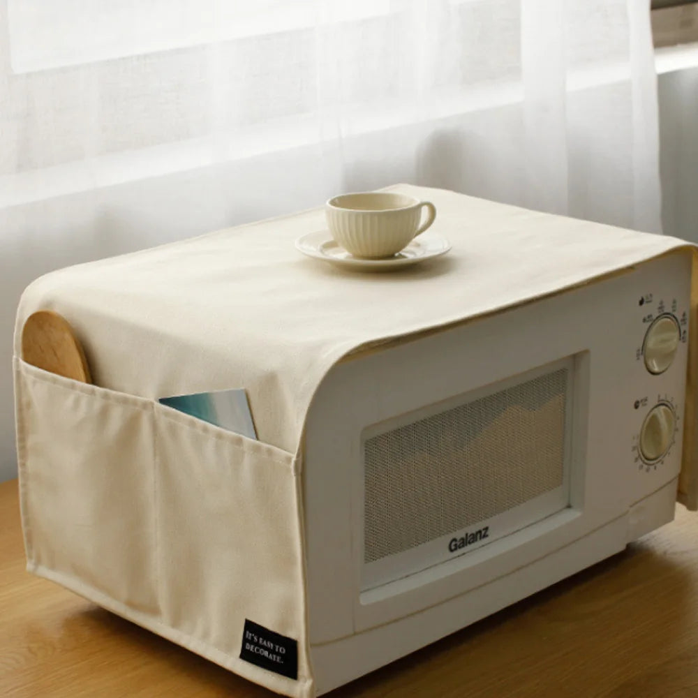 Household Pure Color Pure Cotton Microwave Oven Dust Cover Electric Oven Cover Antifouling and Oil Resistant Kitchen Accessories
