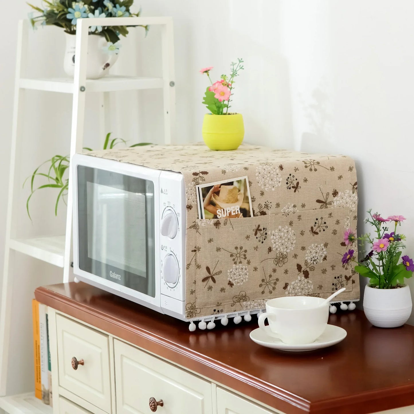 Microwave oven cover, cotton linen, black, pink, storage bag, Double Pockets, dust cover, kitchen accessories