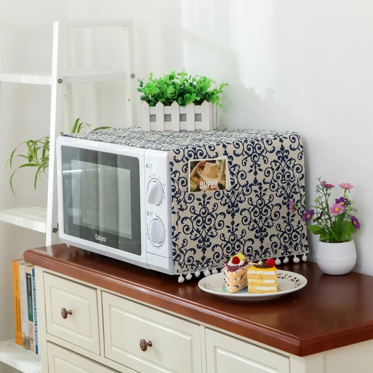 Microwave oven cover, cotton linen, black, pink, storage bag, Double Pockets, dust cover, kitchen accessories