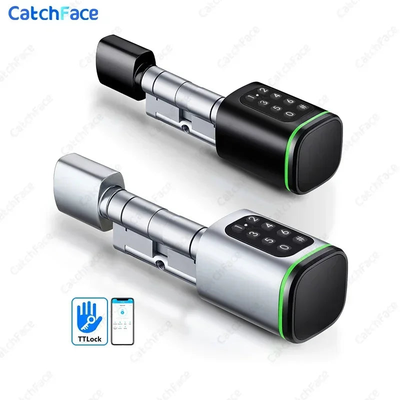 TTLock App Control Password RFID Card Euro Cylinder Door Lock Smart Lock Digital Keyless Replace Alexa (No Fingerprint)