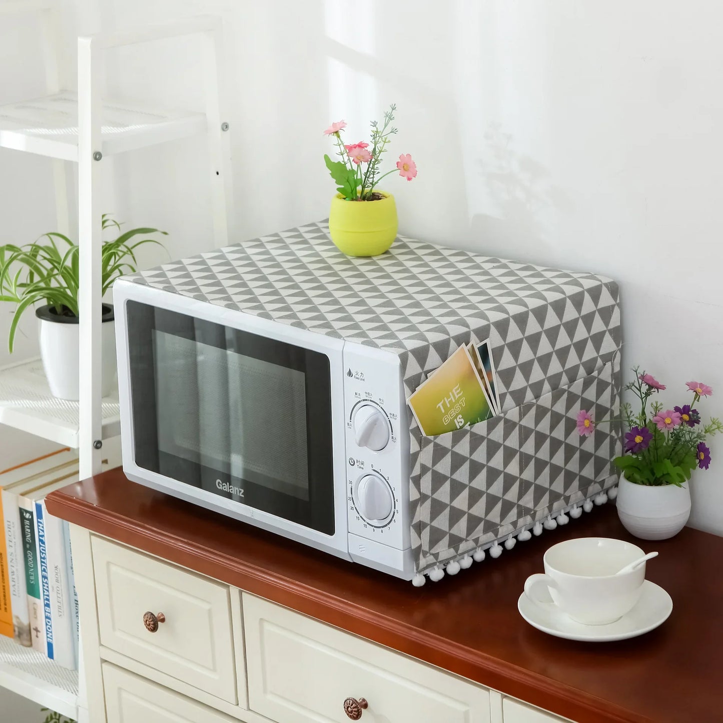 Microwave oven cover, cotton linen, black, pink, storage bag, Double Pockets, dust cover, kitchen accessories