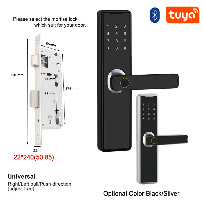 Support 8 Languages Fingerprint Lock Smart Door Lock For 150 Users Capacity Household Tuya Intelligent Life APP Control