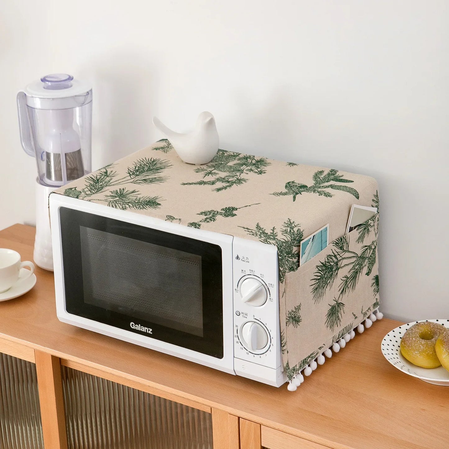 Microwave oven cover, cotton linen, black, pink, storage bag, Double Pockets, dust cover, kitchen accessories