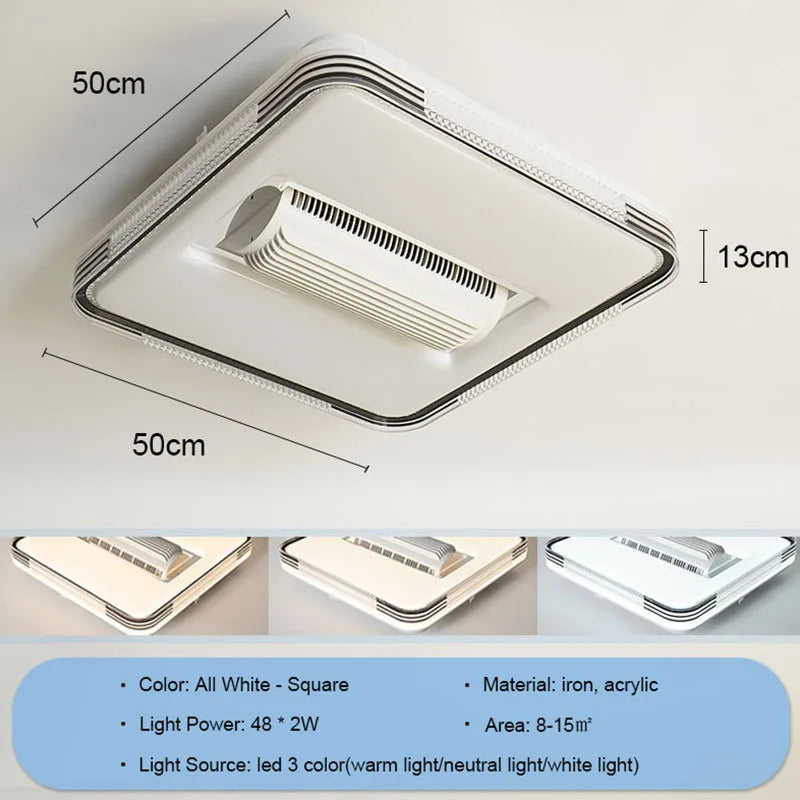 Luxury Crystal Square Round Bladeless Ceiling Fan With Light Ceiling Lamp Chandelier LED 3 Color Silent Electric Fan Ventilator