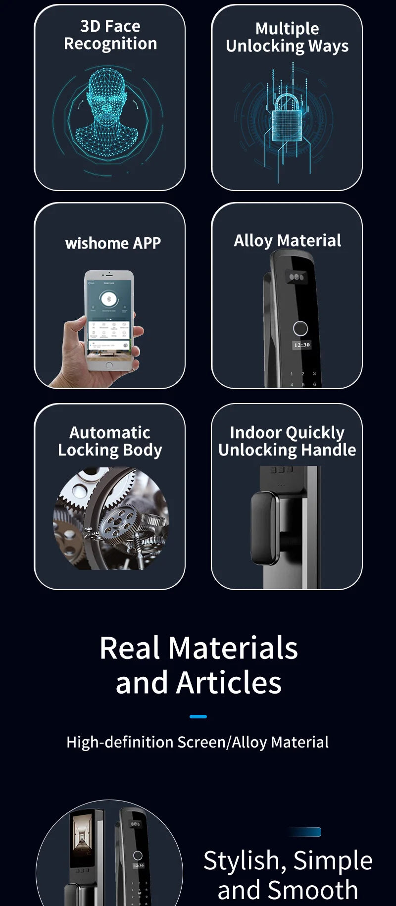 XSDTS 3D Biometric Security Face Camera Smart Door Lock Digital Password Electronic Key IC Card APP Unlock Fingerprint Locks