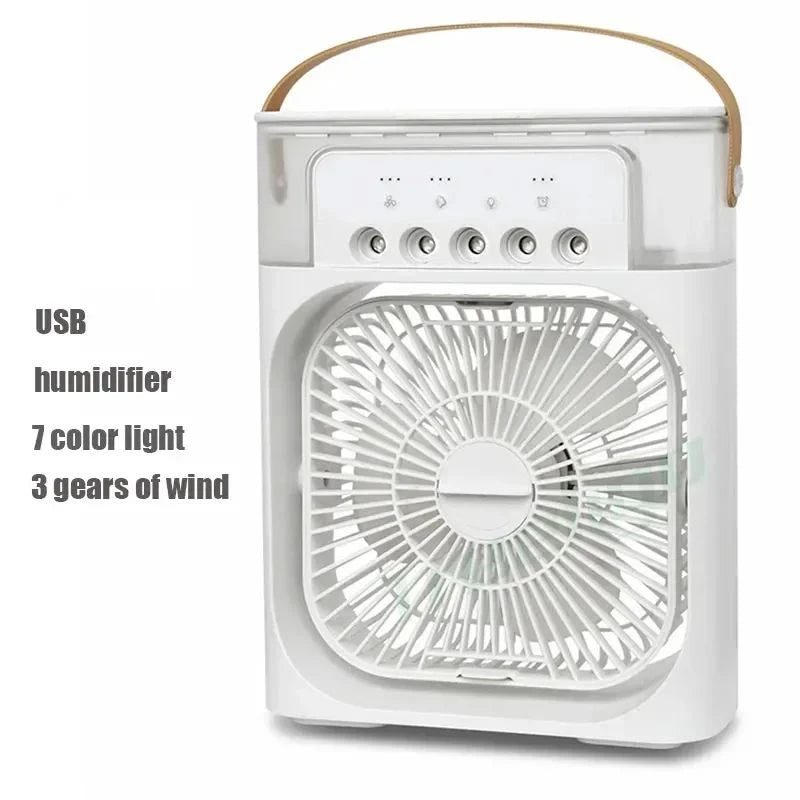 Electric Fan Portable Air Conditioner USB LED Night Light Water Mist Fun 3 In 1 Humidifier Mini Desktop Cooling Fan For Home