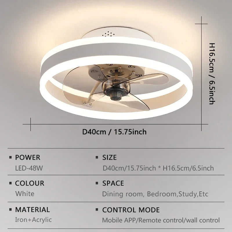 Modern LED Ceiling Fan Light Intelligent APP Remote Dimming 6-speed Fan Light Bedroom Living Room Dining Room Home Electric Fans