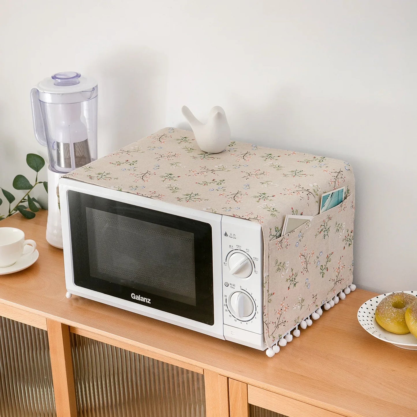Microwave oven cover, cotton linen, black, pink, storage bag, Double Pockets, dust cover, kitchen accessories