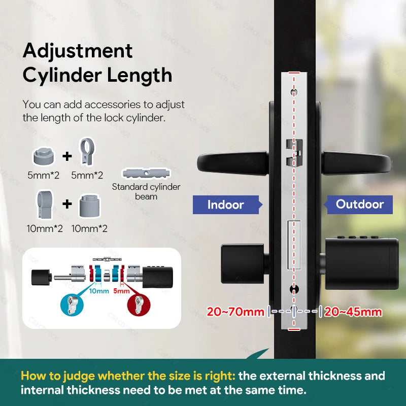 V1 Pro+ Version Adjustable TUYA APP Smart Life Fingerprint Password Digital RFID Card Cylinder Smart Door Lock for Home