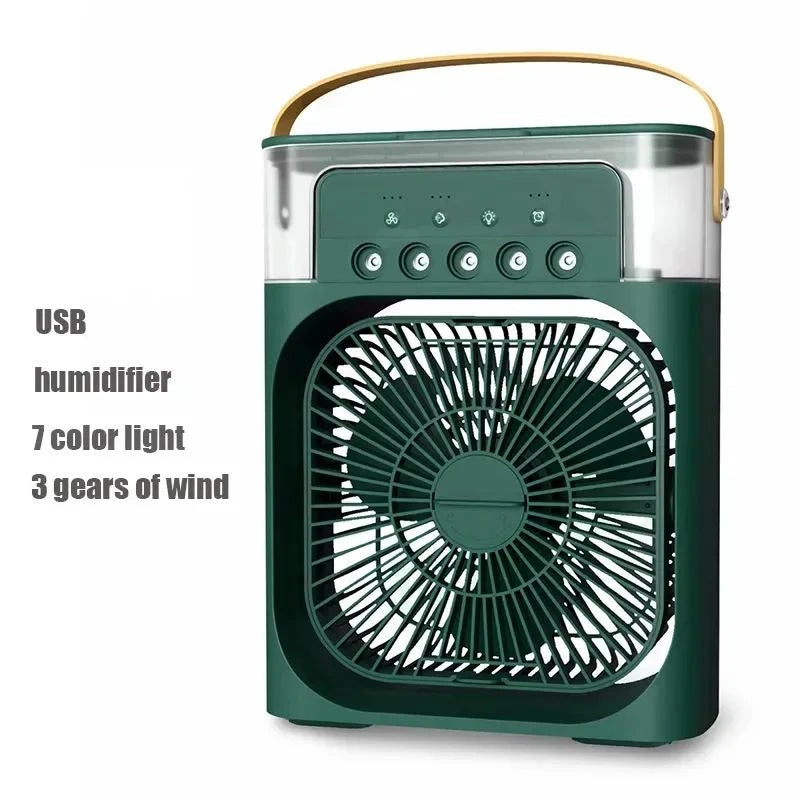 Electric Fan Portable Air Conditioner USB LED Night Light Water Mist Fun 3 In 1 Humidifier Mini Desktop Cooling Fan For Home