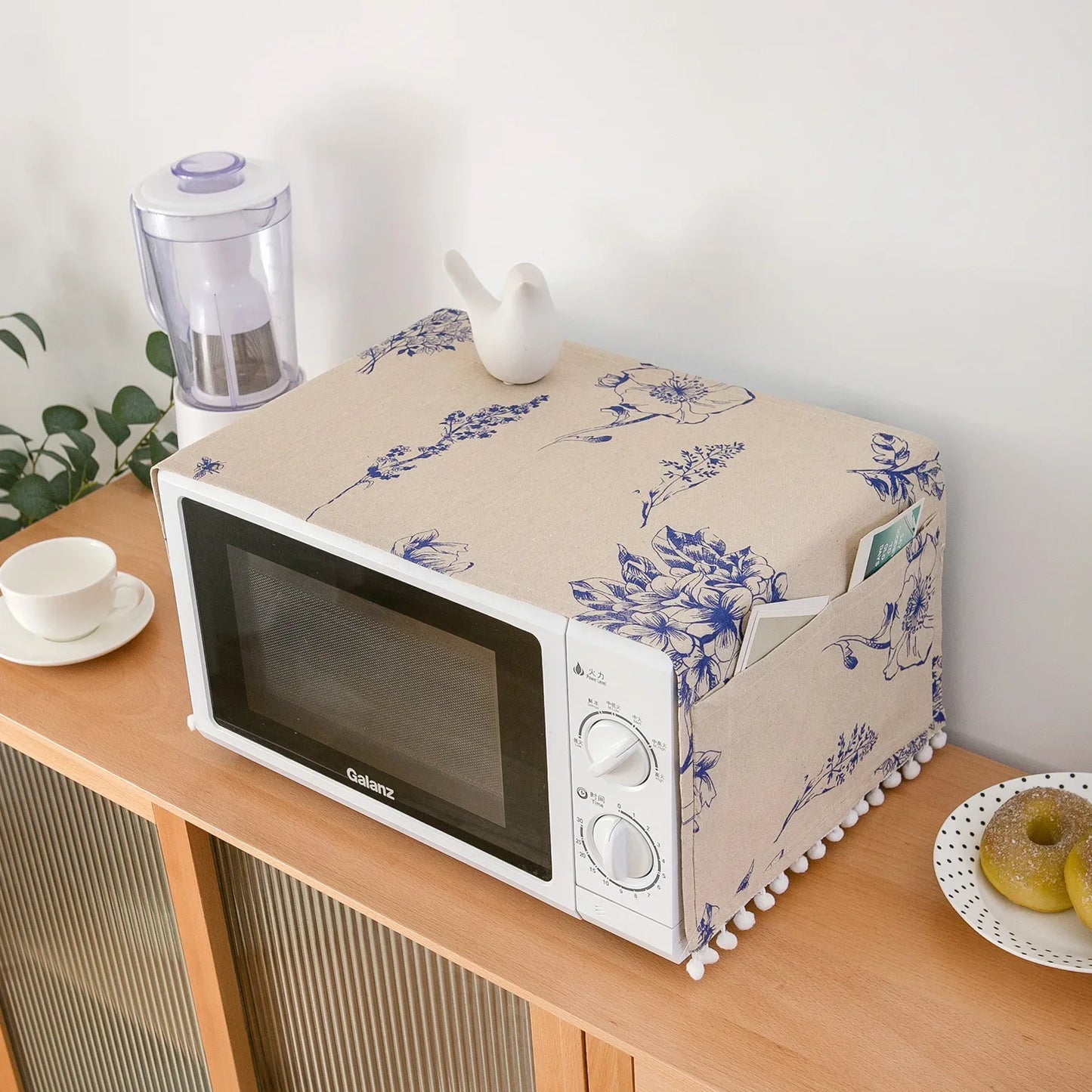 Microwave oven cover, cotton linen, black, pink, storage bag, Double Pockets, dust cover, kitchen accessories