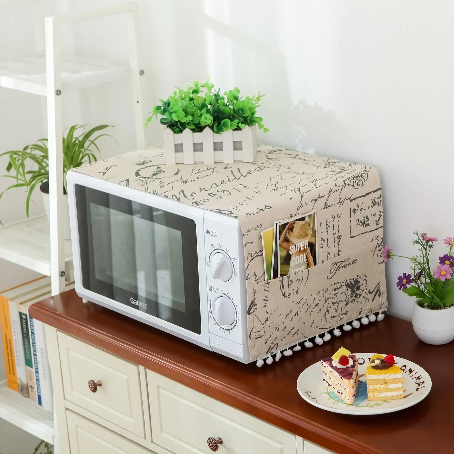 Microwave oven cover, cotton linen, black, pink, storage bag, Double Pockets, dust cover, kitchen accessories