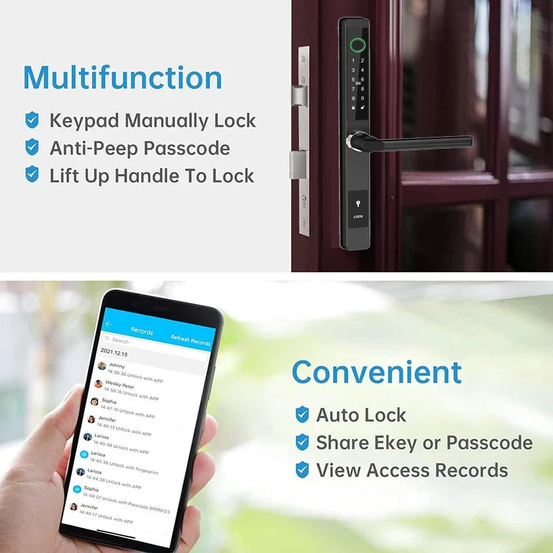 Smart Fingerprint Lock with Handles Keyless Entry Smart Lock Bluetooth Connect Keypad Card Keyless for 35-120mm Door