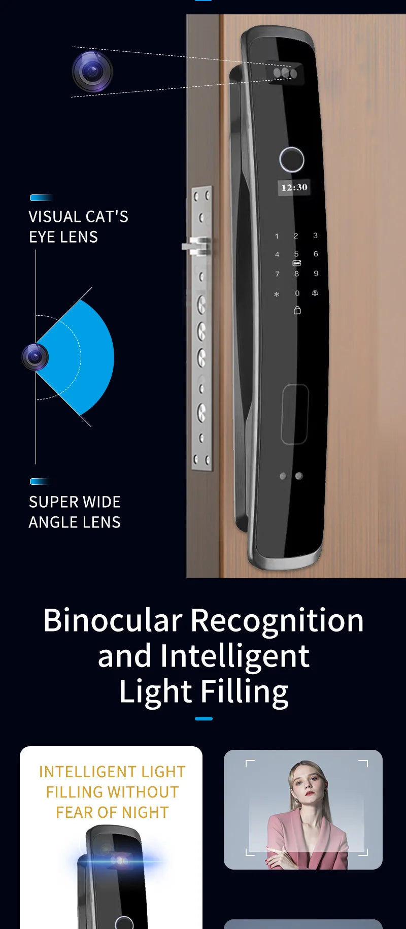 XSDTS 3D Biometric Security Face Camera Smart Door Lock Digital Password Electronic Key IC Card APP Unlock Fingerprint Locks