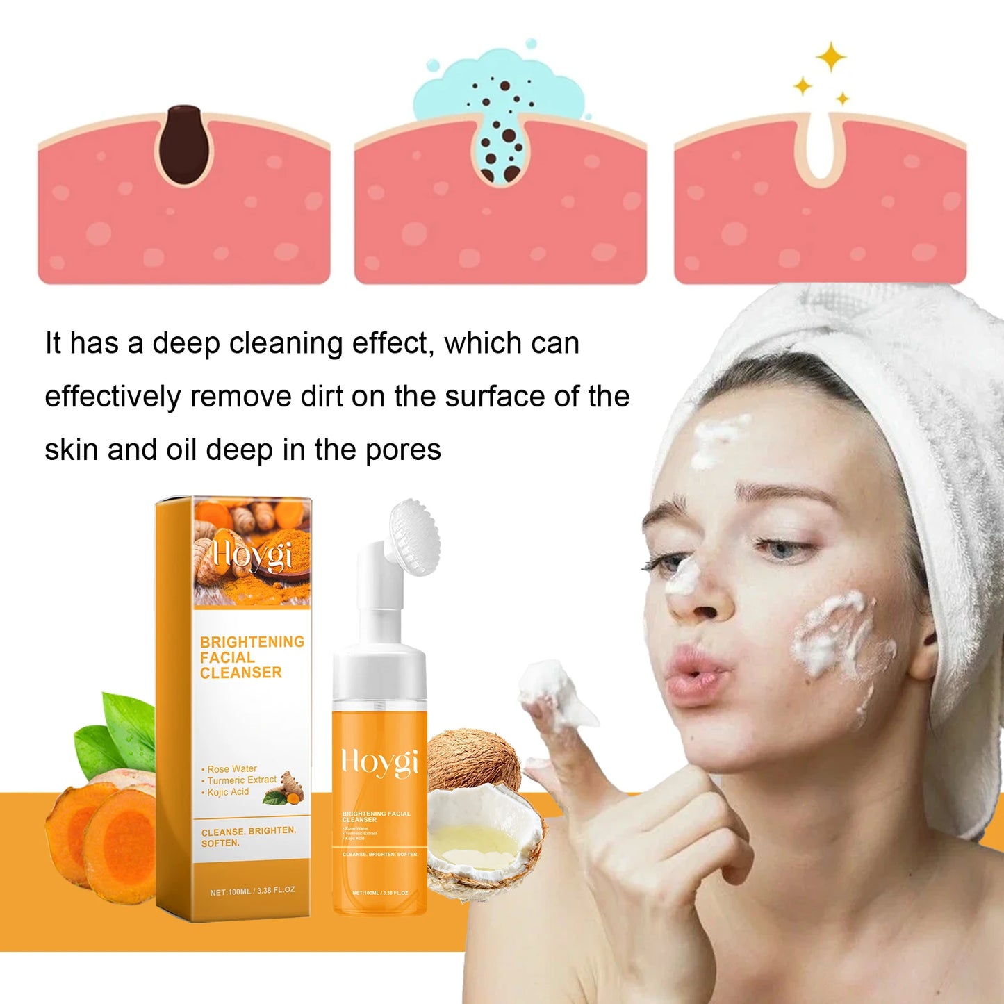 Turmeric Skin Cleansing Oil Control Fade Acne Marks Brighten Foam Cleanse