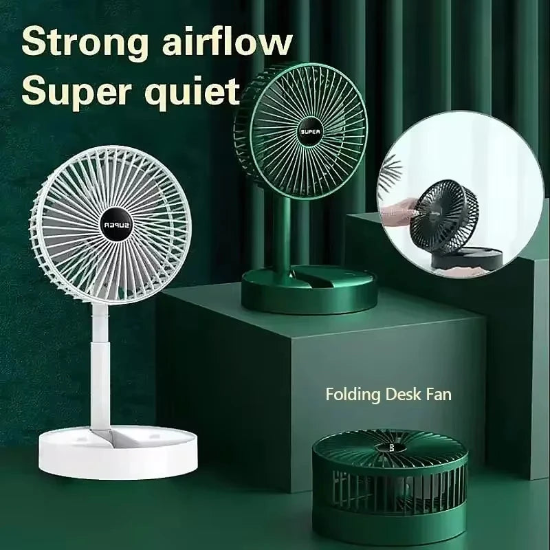 Folding Adjustable Fan Small Cooling Stand Desktop Home Electric Fan USB Rechargeable Portable Super Quiet Retractable Height