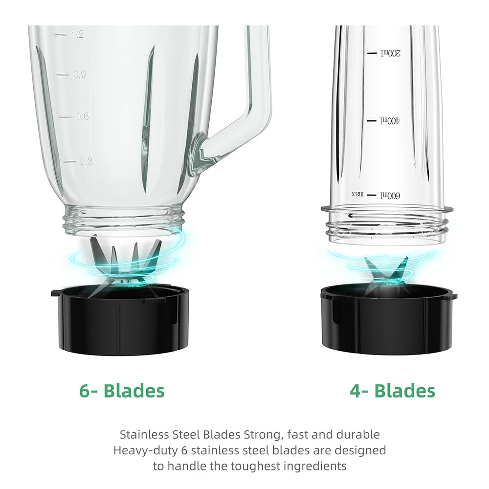BioloMix 1300W Smoothie Blender with 1.5L Glass Jar, Personal Blenders Combo for Frozen Fruit Drinks, Sauces