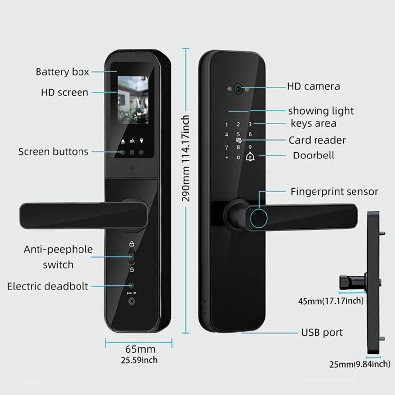 PHIPULO Tuya Wifi Digital Electronic Smart Door Lock With Biometric Camera Fingerprint Keyless Entry Hotel Apartment Locks