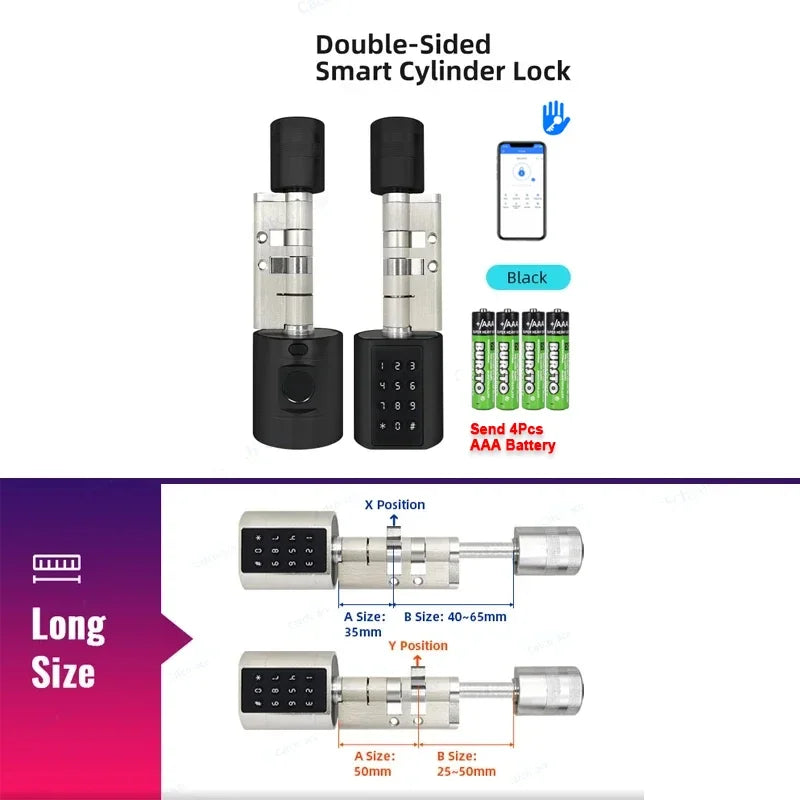 TTLock Keyless Smart Cylinder Fingerprint Lock with 4Pcs AAA Battery Adjustable Length Biometric Fingerprint Door Lock with App