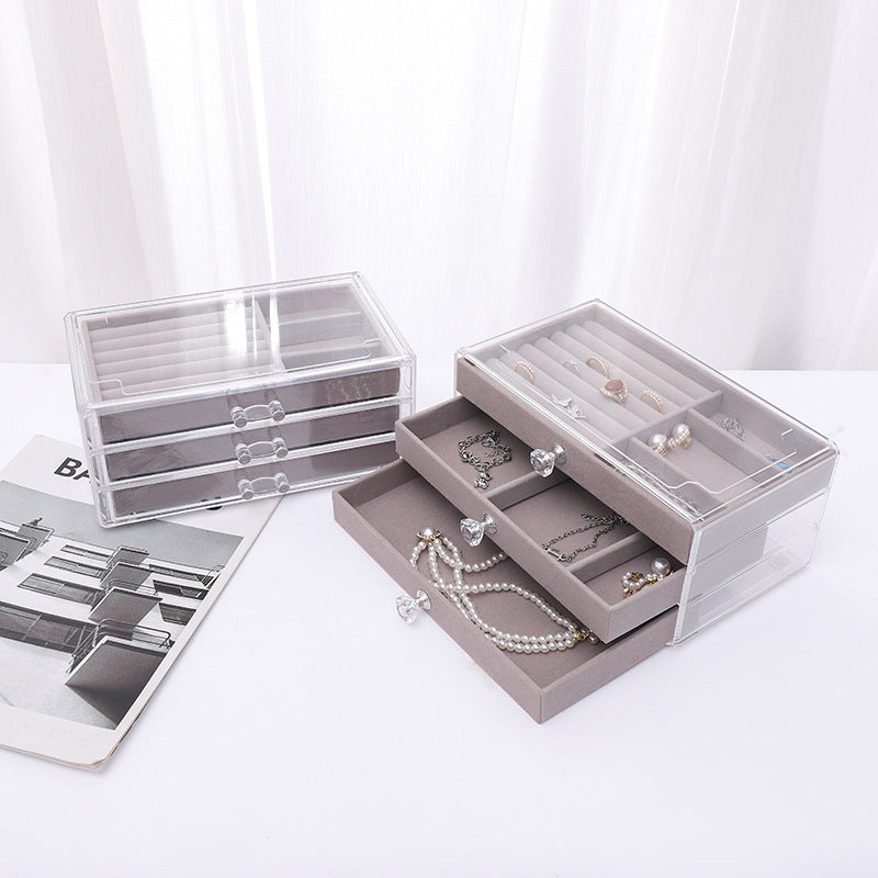 Three layer clear drawer earrings bracelet Jewelry storage box Earrings ring jewelry jewelry box