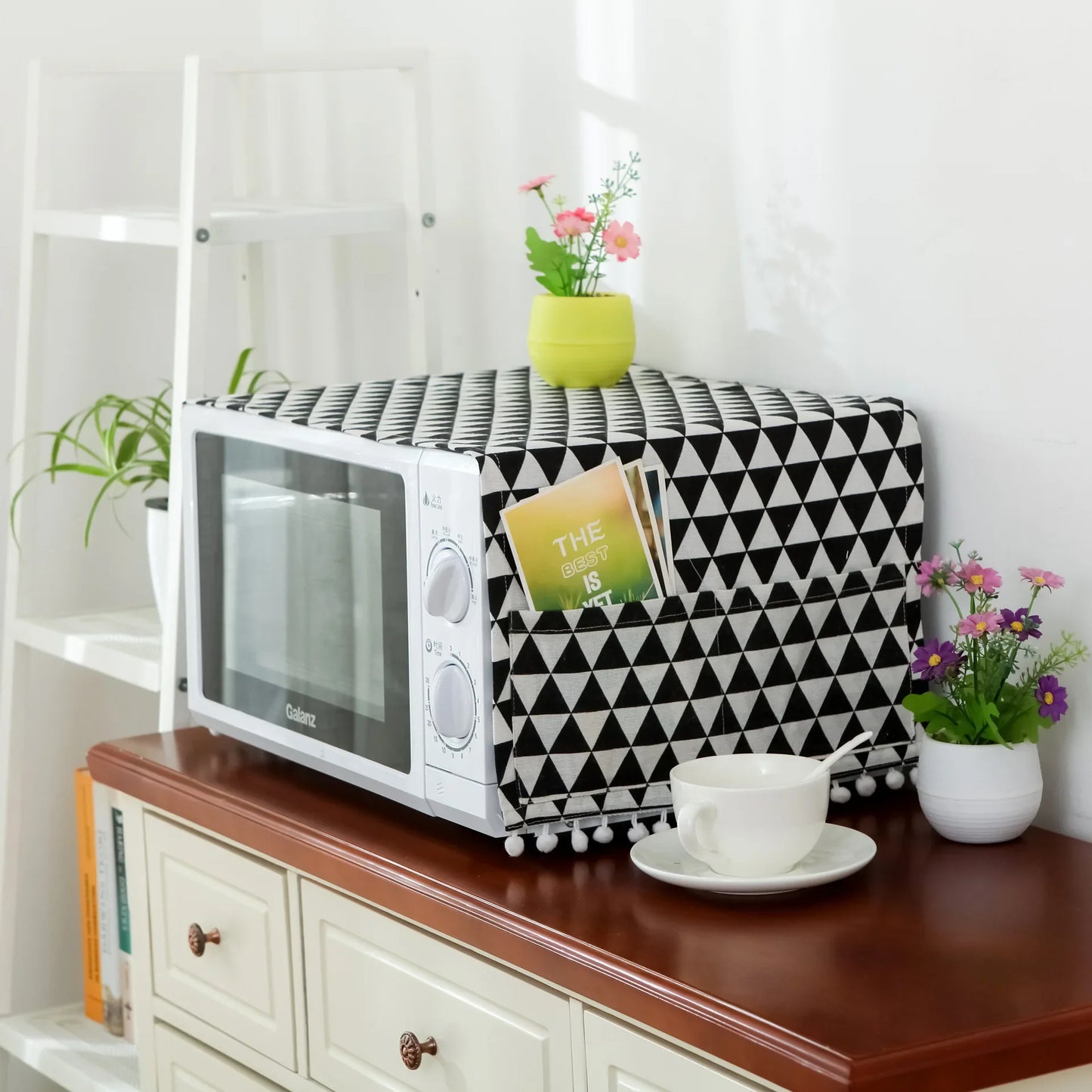 Microwave oven cover, cotton linen, black, pink, storage bag, Double Pockets, dust cover, kitchen accessories