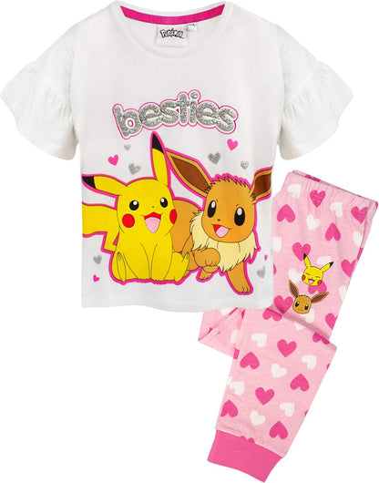 Pokemon Pyjamas Pikachu & Eevee Frill Sleeve Long or Short Leg Girls Pjs