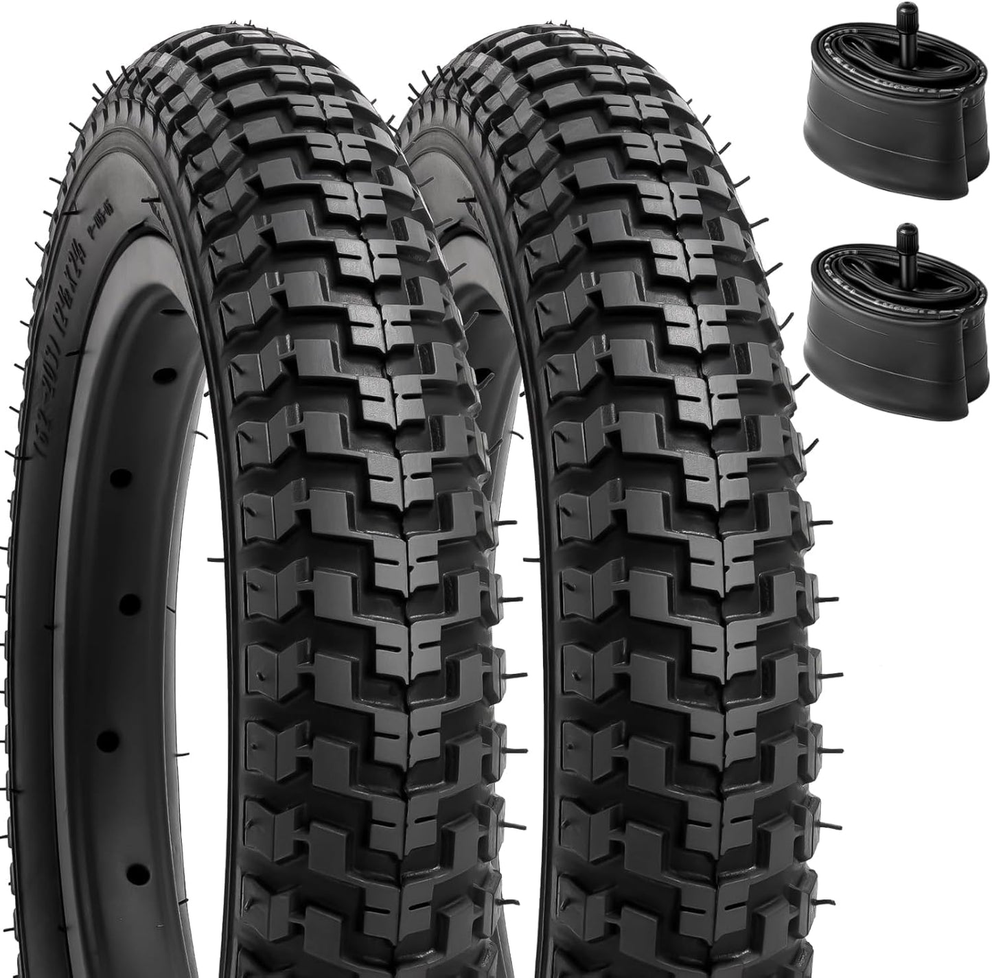 2PCS 12.5" Bike Tyres 12 1/2 X 2 1/4 Tires 57-203 and Heavy Duty Inner Tubes 12 1/2X2 1/4 CR202 90° Bent Valve/Av32Mm Schrader Valve Compatible 12.5X2.25 Kid Bike/Push Bike/Bicycle Tires and Tubes
