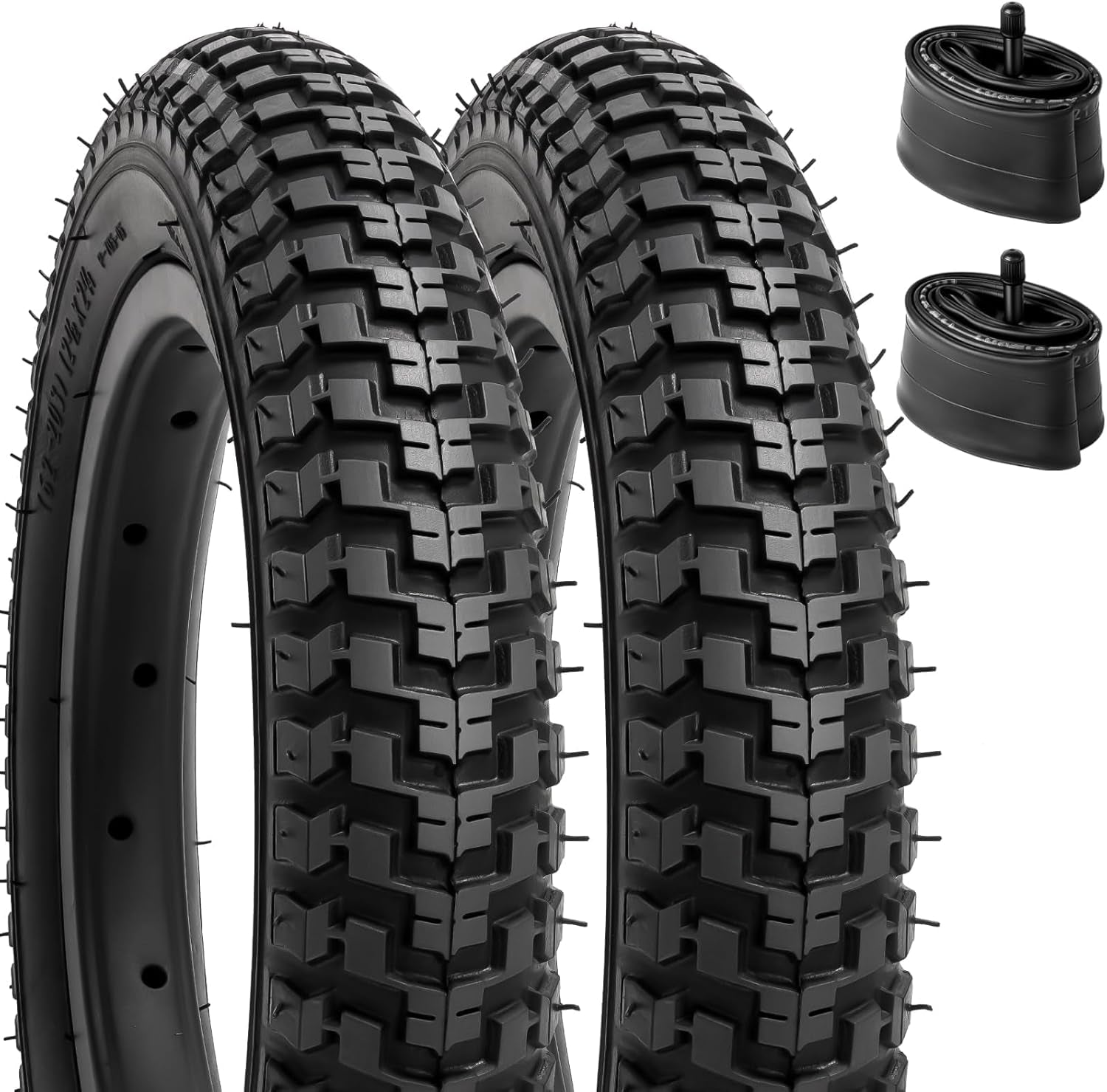 2PCS 12.5" Bike Tyres 12 1/2 X 2 1/4 Tires 57-203 and Heavy Duty Inner Tubes 12 1/2X2 1/4 CR202 90° Bent Valve/Av32Mm Schrader Valve Compatible 12.5X2.25 Kid Bike/Push Bike/Bicycle Tires and Tubes