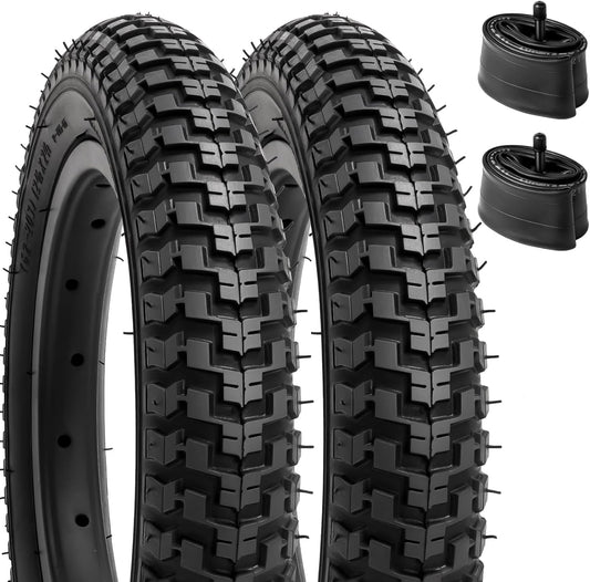 2PCS 12.5" Bike Tyres 12 1/2 X 2 1/4 Tires 57-203 and Heavy Duty Inner Tubes 12 1/2X2 1/4 CR202 90° Bent Valve/Av32Mm Schrader Valve Compatible 12.5X2.25 Kid Bike/Push Bike/Bicycle Tires and Tubes
