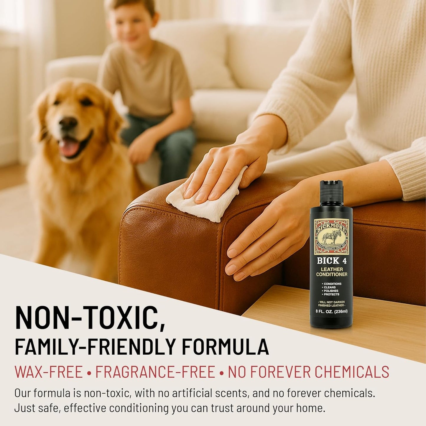 Bick 4 Leather Conditioner 8 Oz - Best since 1882 - Cleaner & Conditioner - Restore Polish & Protect All Smooth Finished Leathers