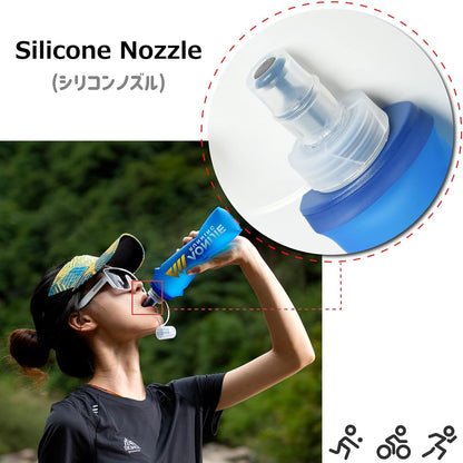 TPU Soft Flask Collapsible Water Bottle Running Folding Gel Water Reservoir Handheld for Hydration Pack Hiking Cycling Climbing Jogging Marathon Trail Race (500Ml - 1 Pack)
