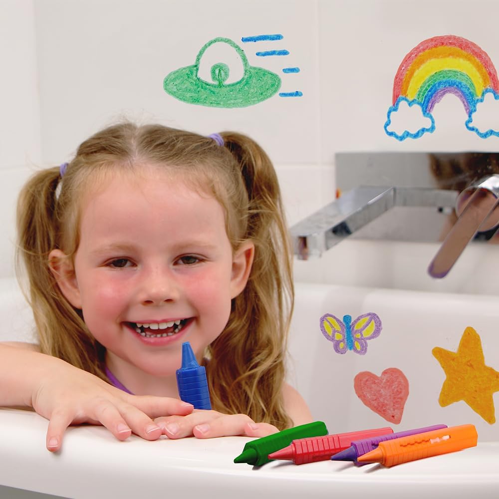 ZIMPLI - Set of 6 Large Washable Bath Crayons for Kids, Mess-Free Creative Shower Toy, Easy Clean Bath Fun, Tub Paint Sticks for Arts & Crafts