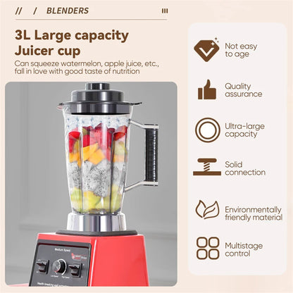 3 in 1 Electric Blender 9500W High Power Commercial Blender Food Processor Ice Smoothies Juicer Mixer 3L+1.5L+0.5L Container