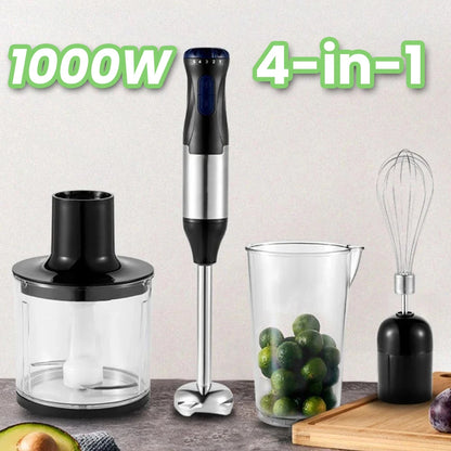 1000W Stick Hand Blender 4 in 1 Mixer 700ml Stainless Steel Blade Vegetable Meat Immersion Egg Whisk Juicer Kitchen Set