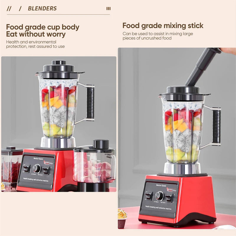 3 in 1 Electric Blender 9500W High Power Commercial Blender Food Processor Ice Smoothies Juicer Mixer 3L+1.5L+0.5L Container