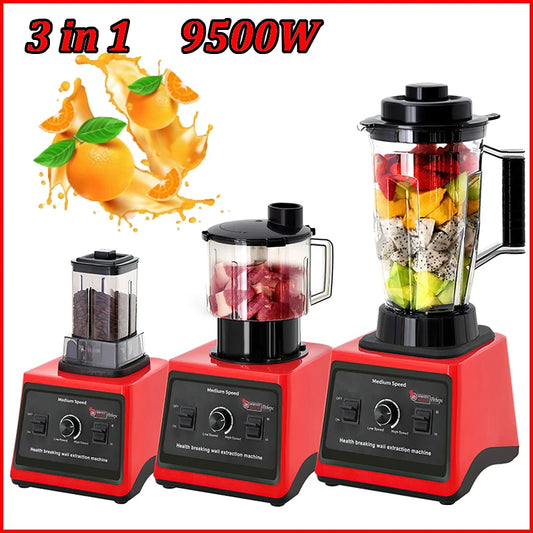 3 in 1 Electric Blender 9500W High Power Commercial Blender Food Processor Ice Smoothies Juicer Mixer 3L+1.5L+0.5L Container