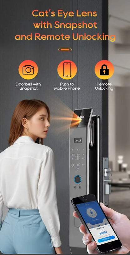 3D Face Smart Door Lock with Screen Digital Password Electronic Key IC Card APP Unlock  Fingerprint Locks Safety lock