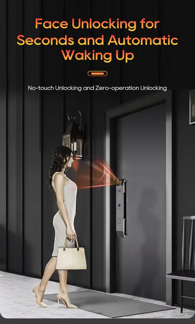 3D Face Smart Door Lock with Screen Digital Password Electronic Key IC Card APP Unlock  Fingerprint Locks Safety lock